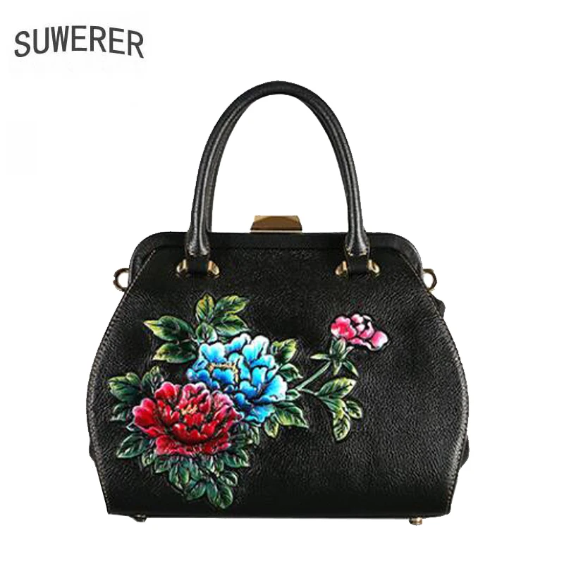 SUWERER Top quality women Genuine Leather bag luxury handbags women bags designer bags famous brand women bags tote bag