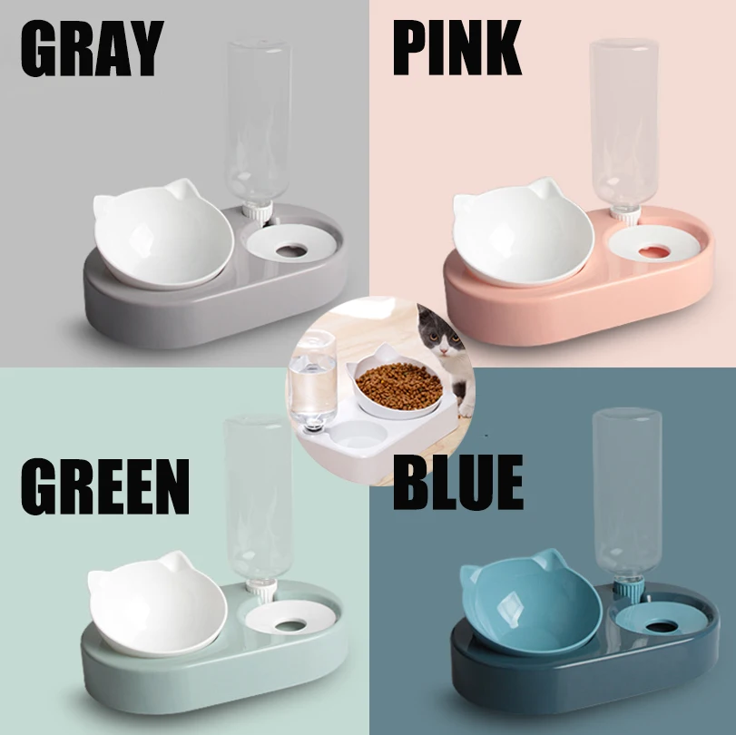 Food-Container Waterer Cat-Bowl Automatic-Water-Storage with Pet-Dog-Cat 2-In-1