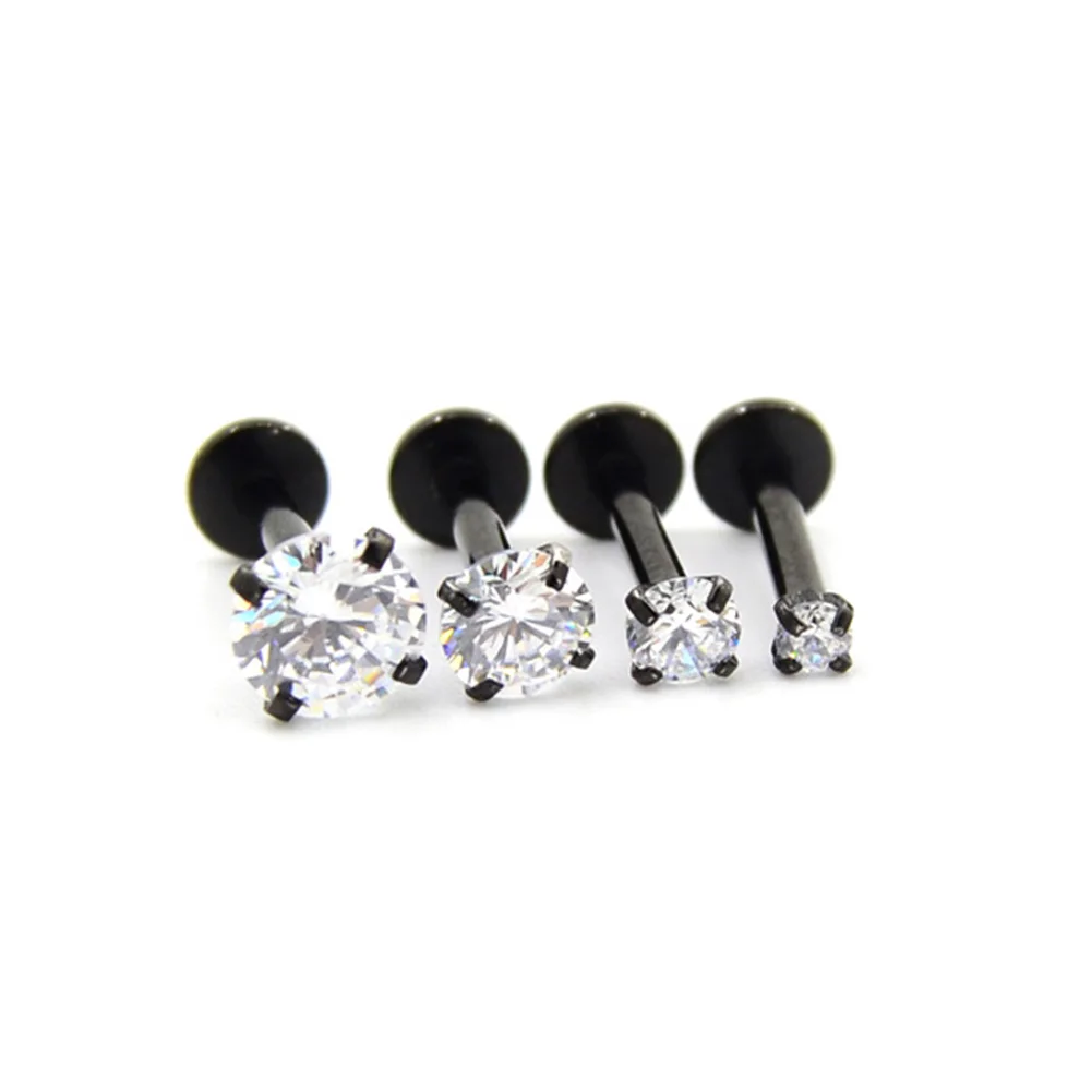 1 pcs Sexy Stainless steel Crystal Zircon Ear Studs Earrings For Women/Men 4 Prong Tragus Cartilage Piercing Jewelry 2021 