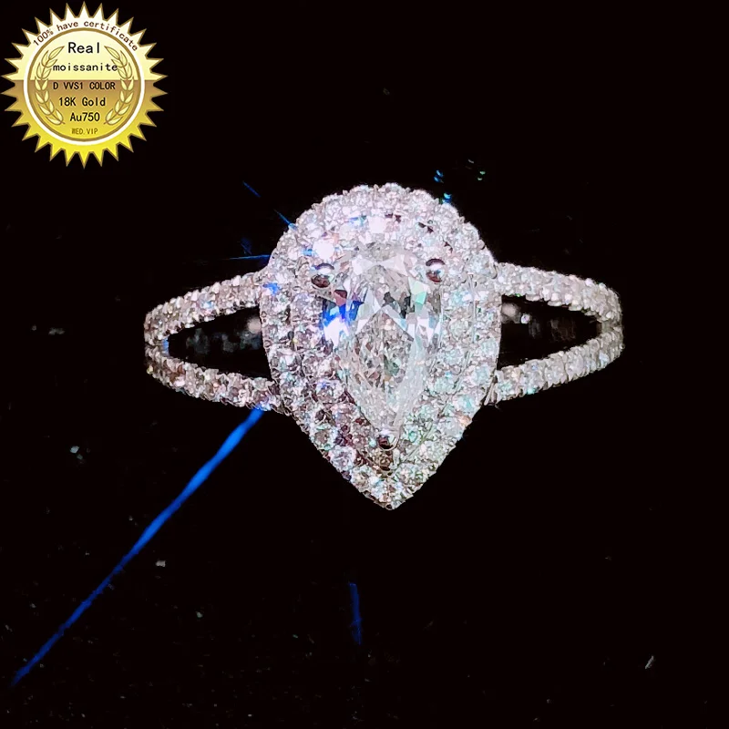 18K goldr ring 1ct D VVS moissanite Engagement&ampWedding Jewellery with certificate 0055 | Украшения и аксессуары