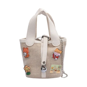 

Classic Texture Cartoon Cute Canvas Handbag Drawstring Clutch Totes Creative Design Chic Shoulder Bag Composite Set