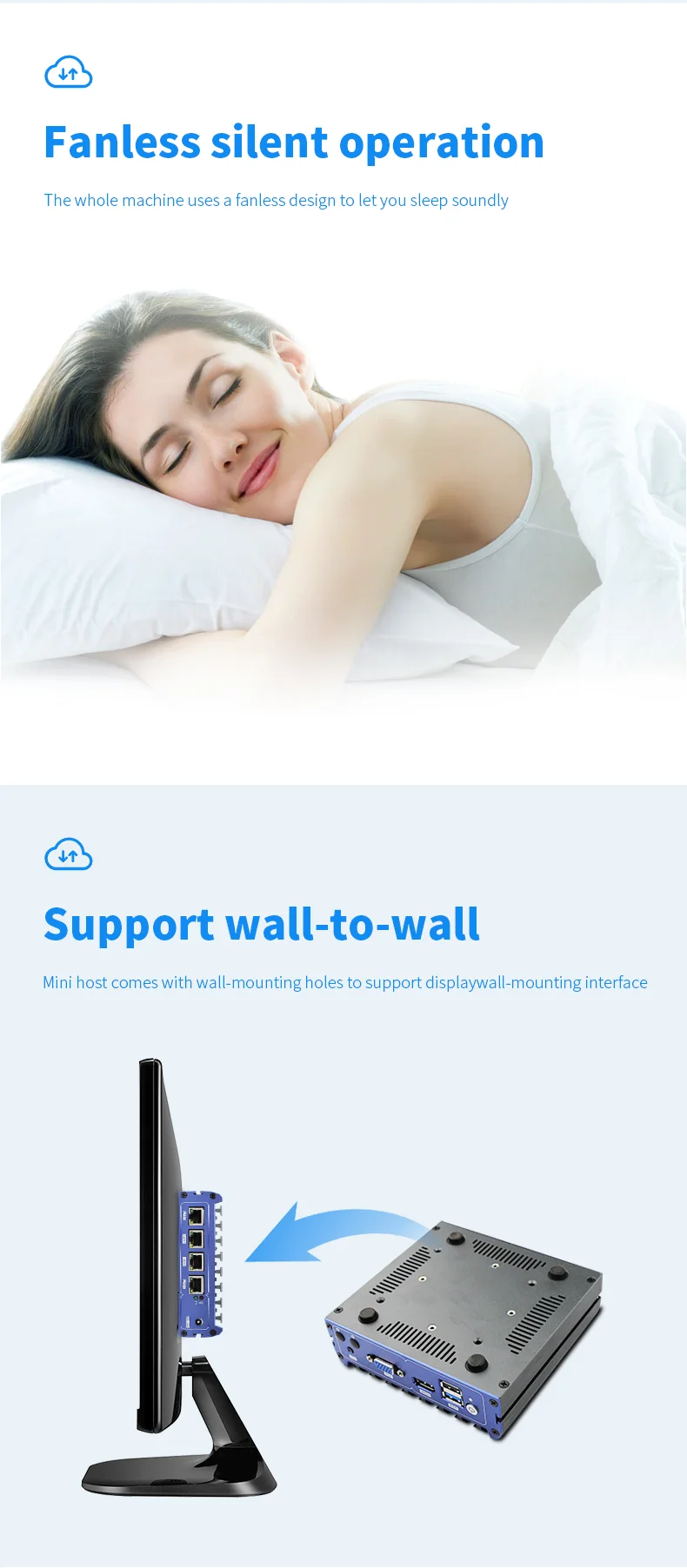 Blue Quad Core Fanless Mini PC with 4 LAN Ports, In-tel J4205, Firewall Router, Win10/Linux/ESXI, WiFi – Ideal for Office and Gaming. Description Image.This Product Can Be Found With The Tag Names Barebone Mini PC, Computer Office, Mini pc