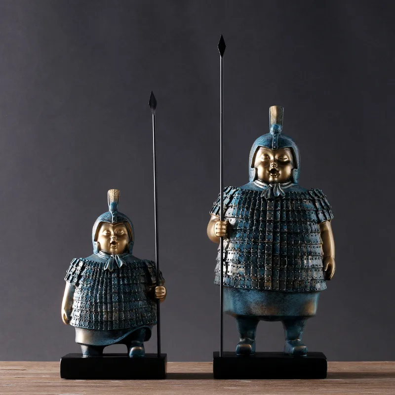 

2 Pieces/set China Qin Dynasty Archaize Terra Cotta Warriors Soldier Resin Craft Statue Figurines Home Decoration Household Gift