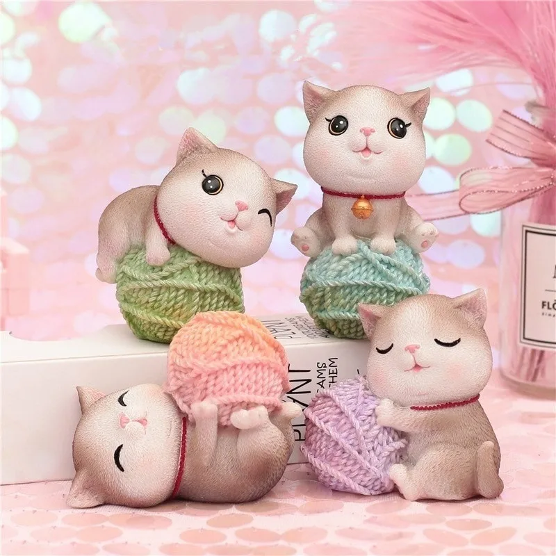 

Cute Catl Model Chip Forest Animal Small Statue Figurine Crafts Figure Ornament Miniatures Car Room Decoration Accessories