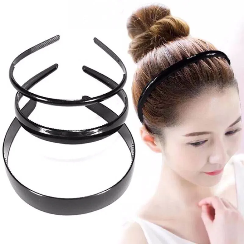 small hair clips Women Hair Hoop Headband with Tooth Hair Comb Glossy Black Head Band Hair Band Scrunchie Headwear Hoops Hair Accessories ladies headband