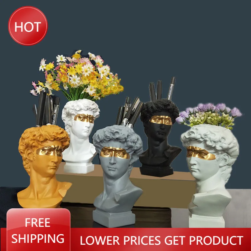 

Greek Flower Vases David Goddess Pot Flower Vase for Decoration Vase Head Ornament Home Decor Vaso Vases for Flowers