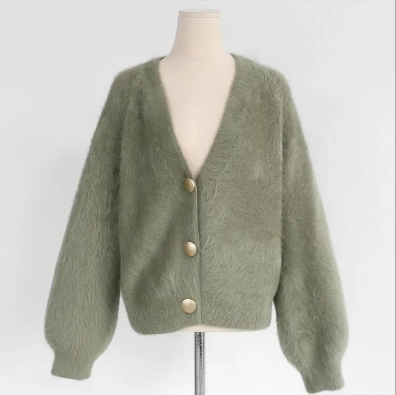 pea green Женский осенне-зимний свитер с пуговицами, вязаный кардиган, пальто, длинный v-образный вырез, повседневный розовый размера плюс, Sueter Mujer Truien Dames - Цвет: pea green