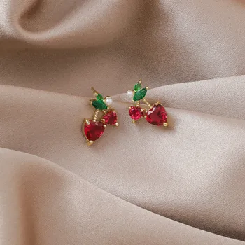 

New Metal Women Trendy Stud Earrings Korean Small Cute Versatile Earrings Sweet Cherry Earrings Simple Elegant Jewelry