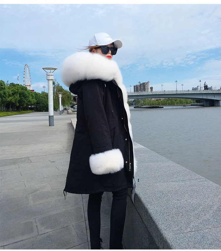 winter new real fox fur collar to overcome the long paragraph fur coat jacket female winter