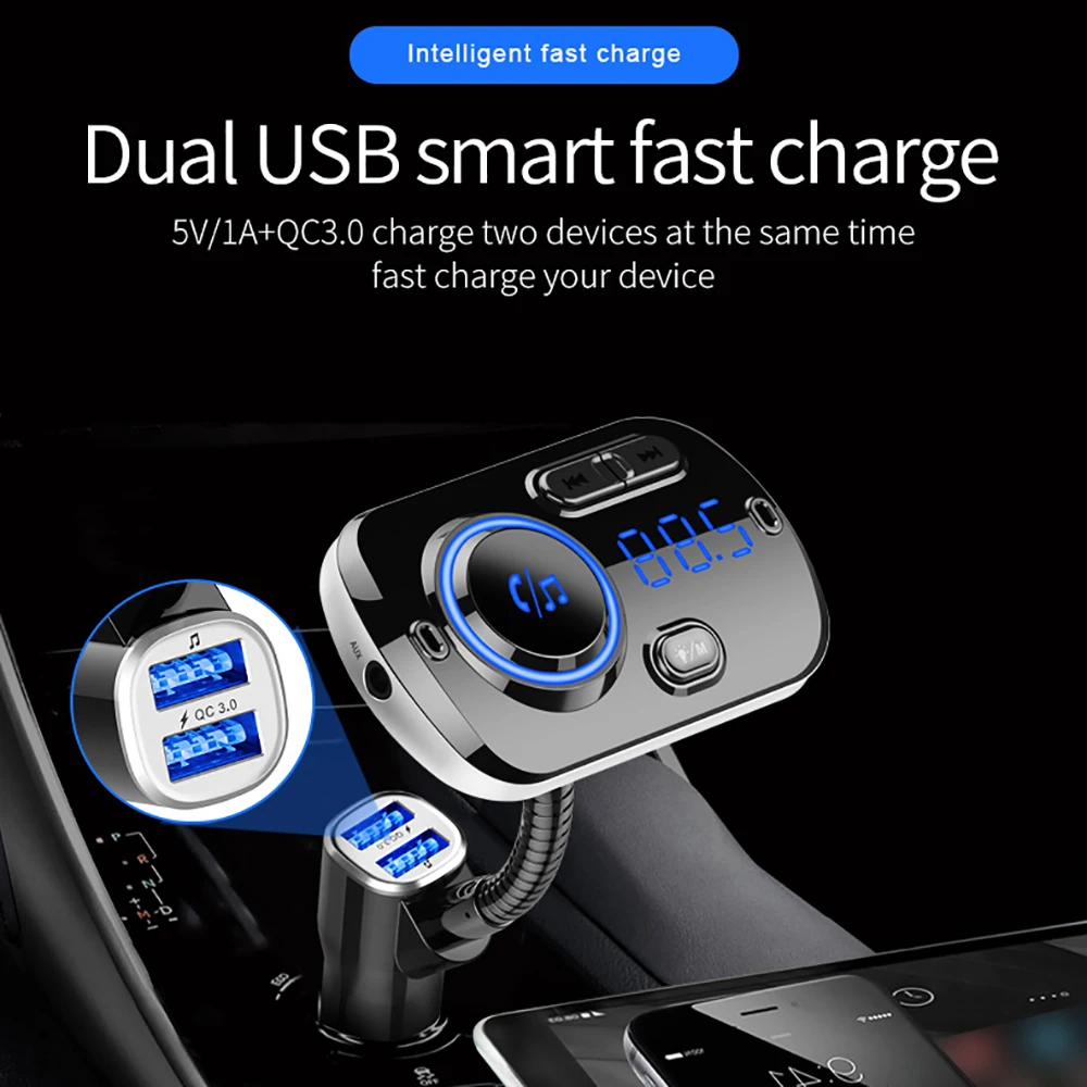 Bluetooth fm-передатчик для громкой связи, автомобильный комплект, беспроводной MP3-плеер 5V1A, USB Автомобильное зарядное устройство, поддержка 2 телефонов, подключение, TF карта