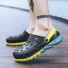 Г. Летние новые стильные мужские сандалии пляжная пористая обувь с закрытым носком и вырезами, большие размеры уличные сандалии на толстой нескользящей подошве