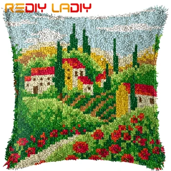

Latch Hook Kits Make Your Own Cushion Poppy Landscape Pre-Printed Canvas Crochet Pillow Case Set Latch Hook Cushion Cover Crafts