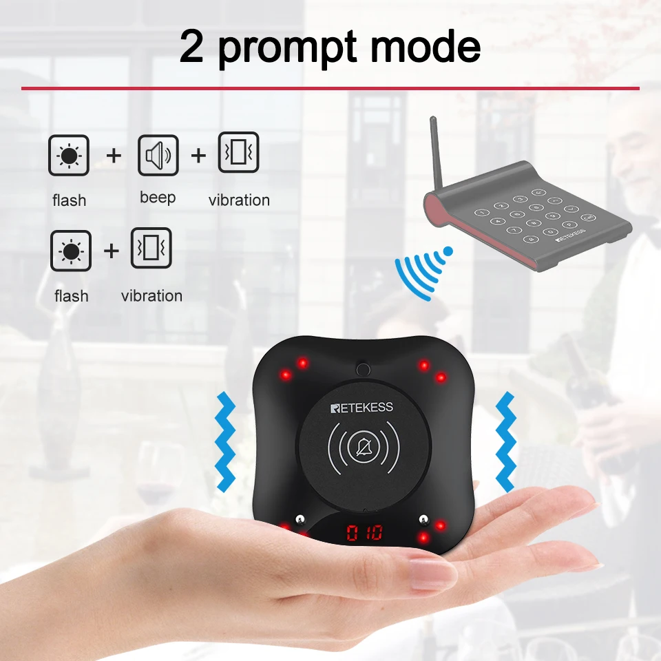 Description Picture 4 of itemRetekess TD164 Wireless Paging Queuing System Restaurant Pager Vibrator Coaster Buzzer Bell Receivers For Cafe Bar Food Court