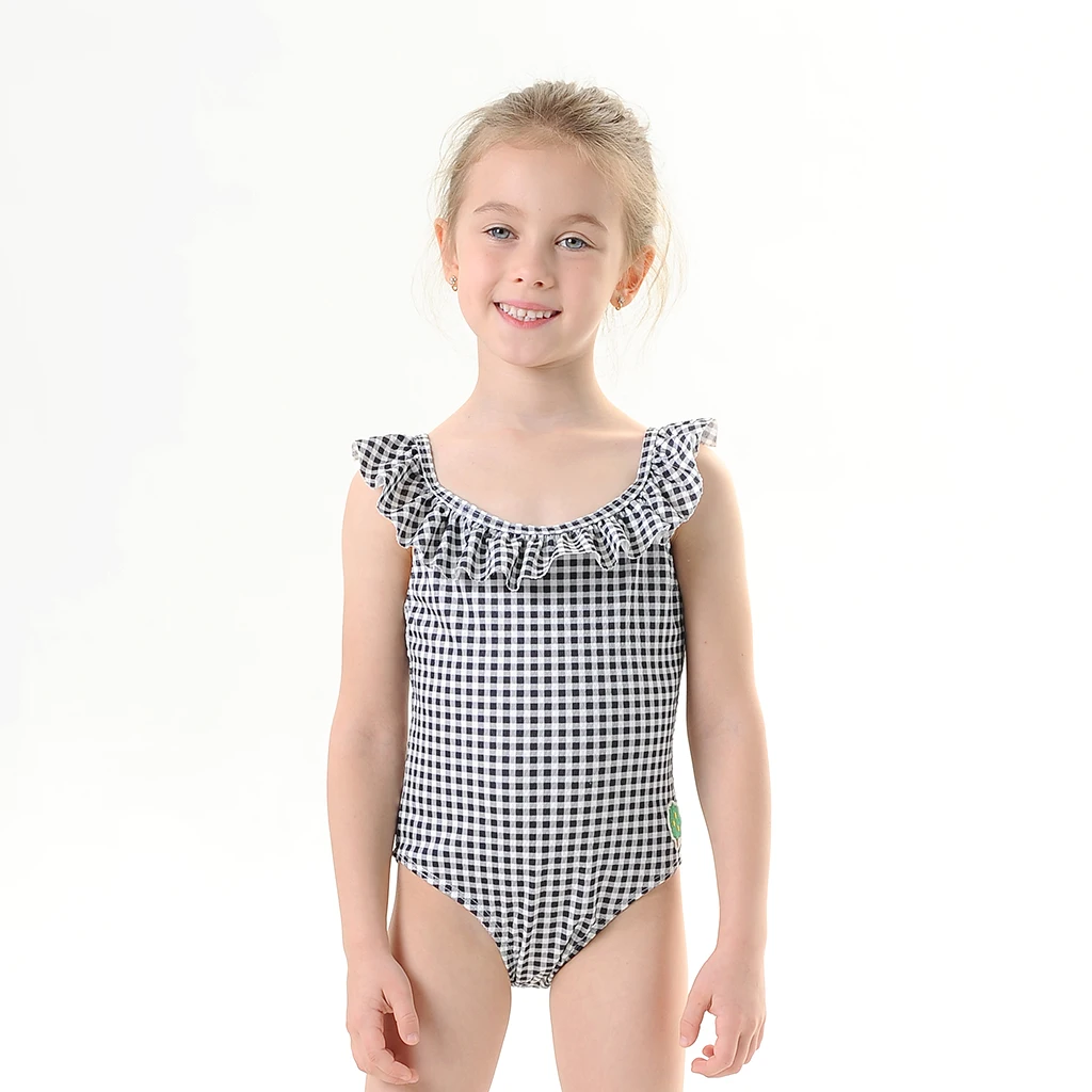 

2020 New Baby Girl Swimsuit One Piece Swimwear Classic Style Bodysuit Black Geometric Swimsuit GreenTree Embroidery Bathing Suit
