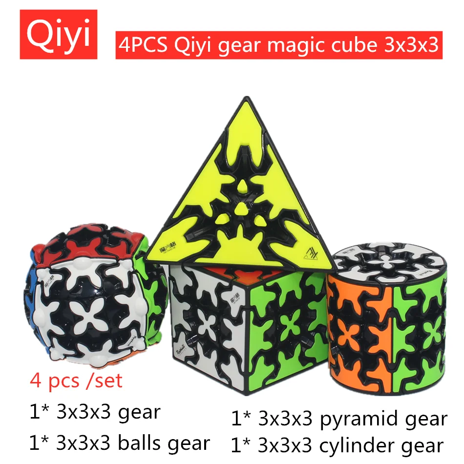 4 Pcs/Set Qiyi Magic Cube Gear Cube  4 Pz/Set Qiyi Ingranaggio Cubo Magico 3X3X3 Piramide Gear Cube Qiyi 3X3 Puzzle Cubo Giocattoli Educativi Cubo Mag