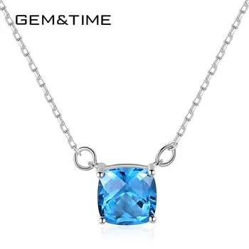 

Gem&Time Delicate Square Sapphire 925 Sterling Silver Pendant Necklace For Women Charm Wedding Bridal Choker Necklace Gift SN030