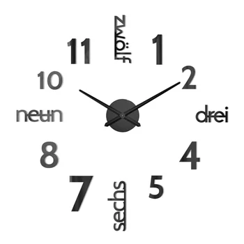 

Big Size Wall Clock Antique EVA Mirror Hanging Clock for Living Room Home Dorm Decor (Black)