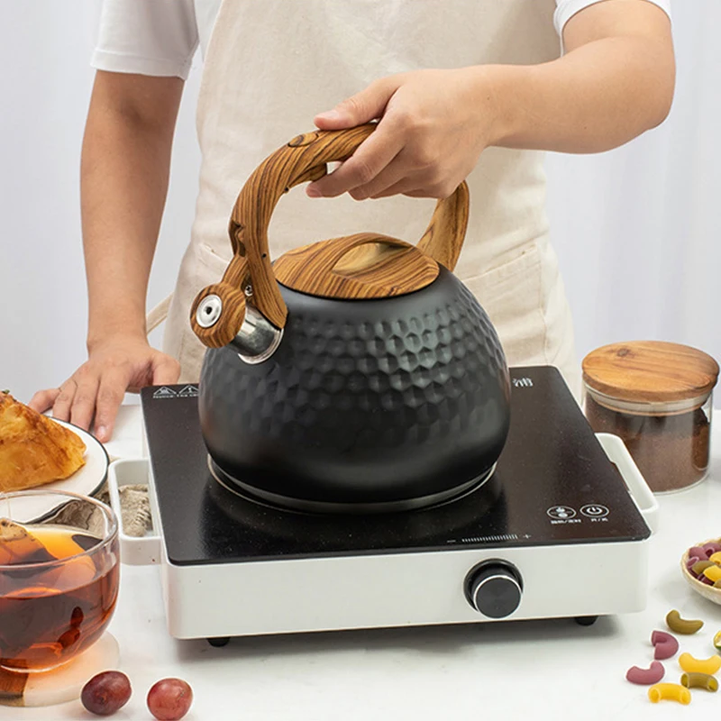 3L Stainless Steel Whistle Boiling Kettle Kitchenware Hammer Pattern Sound Kettle Heat-Resistant Handle Gas Induction Cookers folding kettle whistling teapot