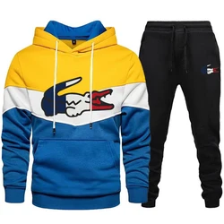 Outono inverno nova marca chegada com capuz roupas de manga comprida hoodies e sweatpants alta qualidade diário casual esportes tricolor terno
