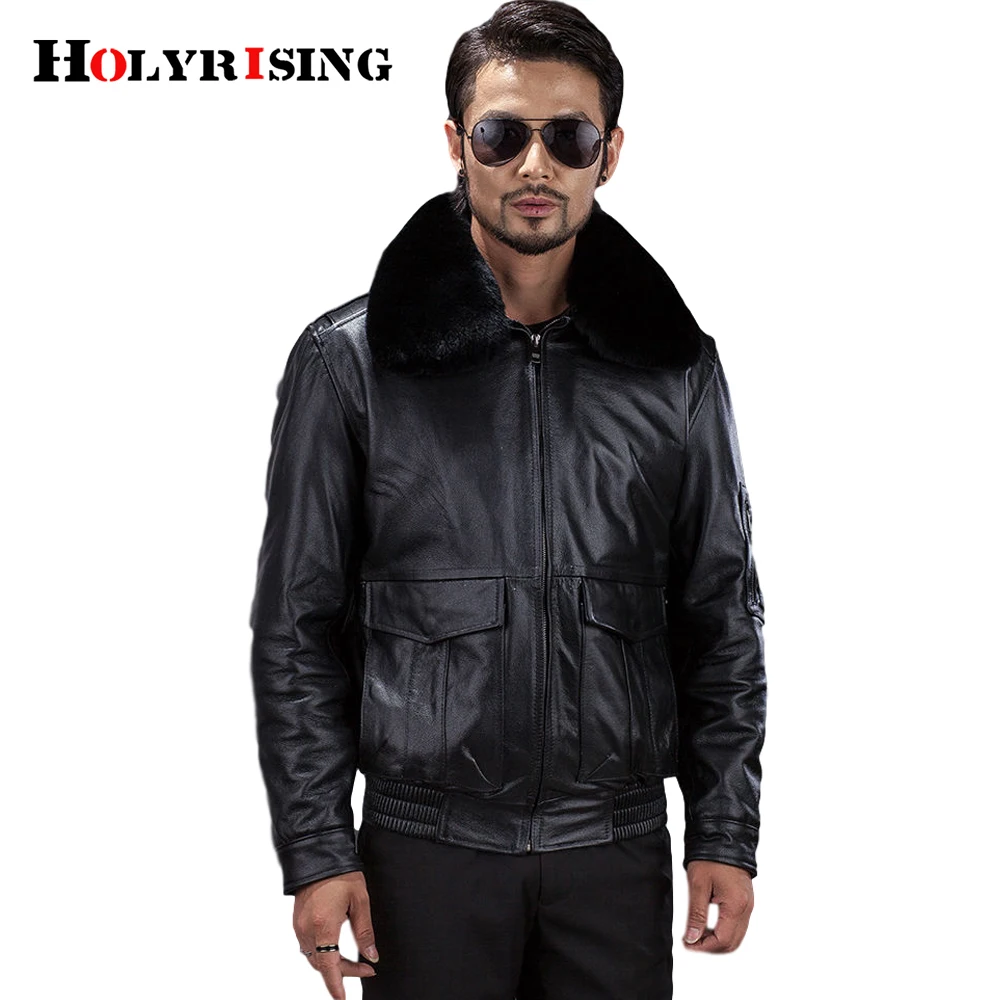 100% de cuero de Piel de vaca Natural para motocicleta, chaqueta de piloto de talla grande para invierno, de la Fuerza Aérea