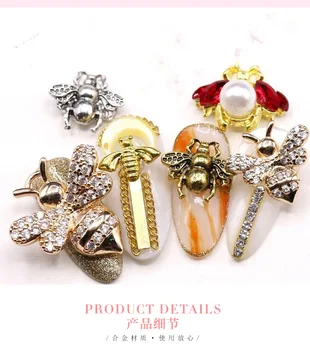 

50pcs 8 styles Antique Bronze Honey Bee Charms Nail deco Bee charm for nail gel mail polish design/ Jewelry crafts charms,JH-44