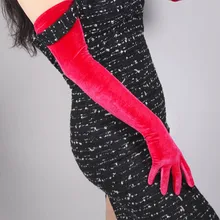 Розовые зеленые длинные Сатиновые перчатки для женщин, Вечерние Элегантные Перчатки, золотые бархатные официальные свадебные перчатки, один размер ST322