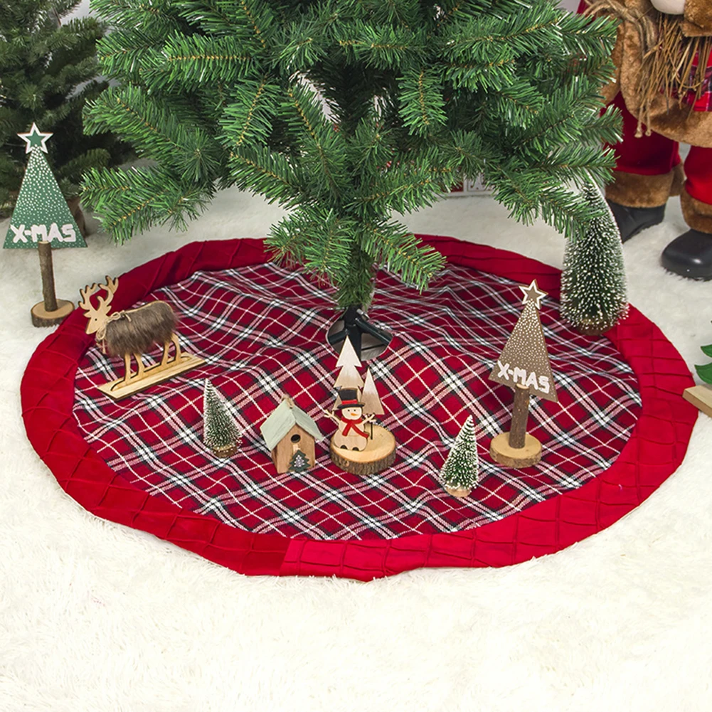 New 100CM Christmas Tree Skirt Red Lattice Design Xmas Tree Skirt New Year Holiday Decoration Home Supplies