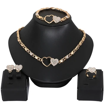 

Fashion African Beads Jewelry Set Bridal Gold Color Heart Necklace Set Nigerian Wedding Dubai Jewelry Sets Design Accessories
