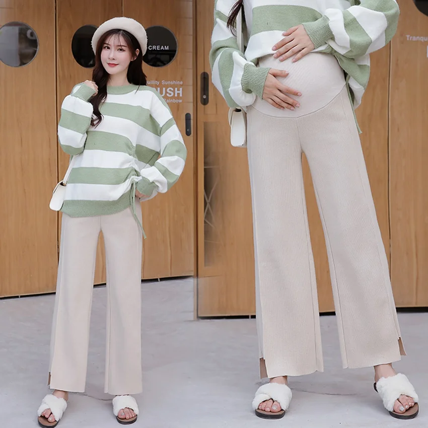 Женские брюки с широкими штанинами для беременных; сезон осень-зима; новая Корейская версия; Свободные повседневные плотные трикотажные брюки для беременных
