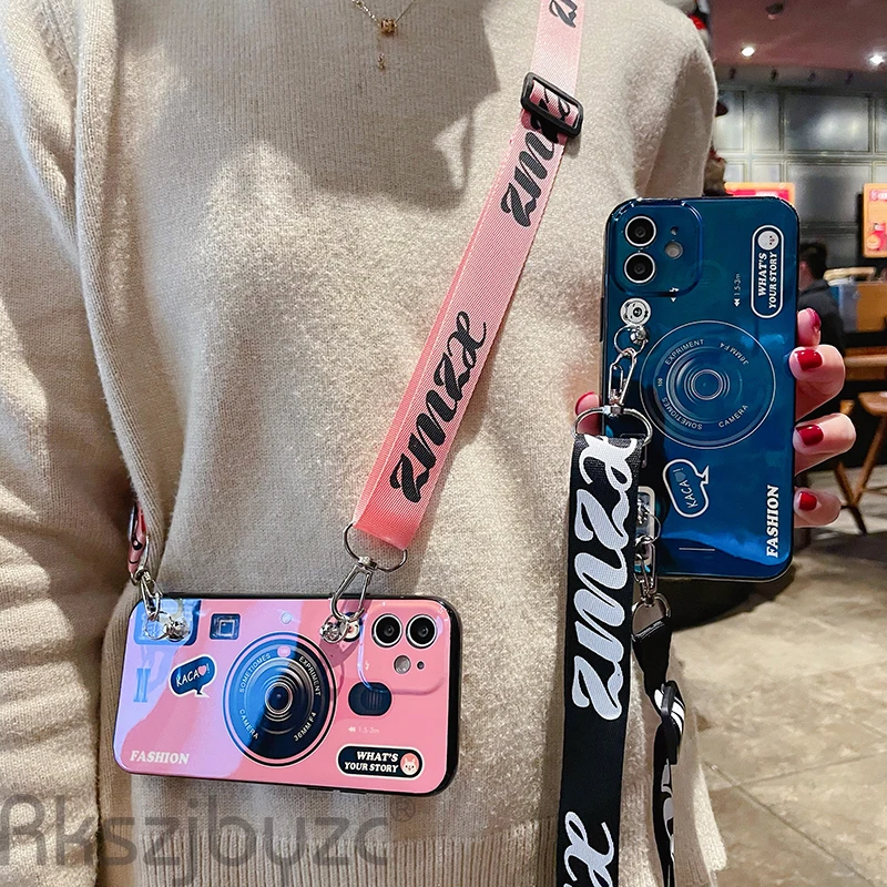 Чехол с ремешком для 3d камеры iphone 11Pro X XR XS MAX 6 7 8 Plus Samsung Note 10 S8 S9 Модный складной