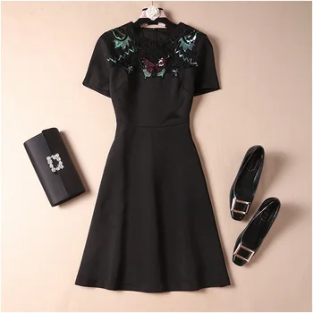 

New arrival 2019 autumn women girls sequined dress cute butterfly short sleeve a-line mini black lace plus size dresses brand