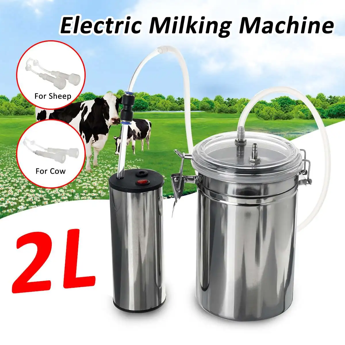 Livestock Supplies Steel 2L Milker Electric Sheep Goat Cow Milking