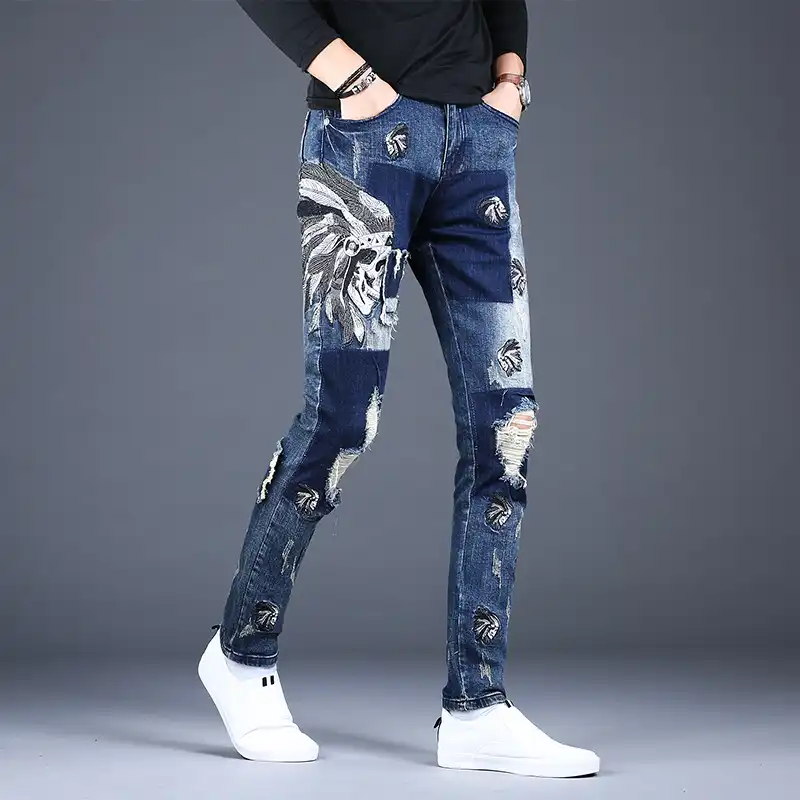 patched ripped jeans mens