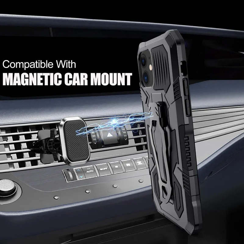Rugged Hybrid Armor Magnetic Bracket Case with Belt Clip and Shockproof Cover