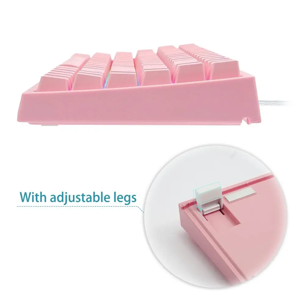CQ84 Gaming Keyboard , RGB Led Backlighting ,Mechanical Switch Detachable Cable Compact Wired Keyboard For Gamer Office PC ,Pink