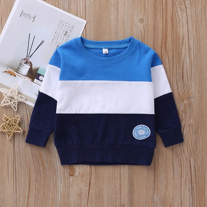 

Spring Autumn Baby Boy Clothes Casual Fashion Baby Boy Patchwork Striped Long Sleeve Fleece Kids Sweatshirt
