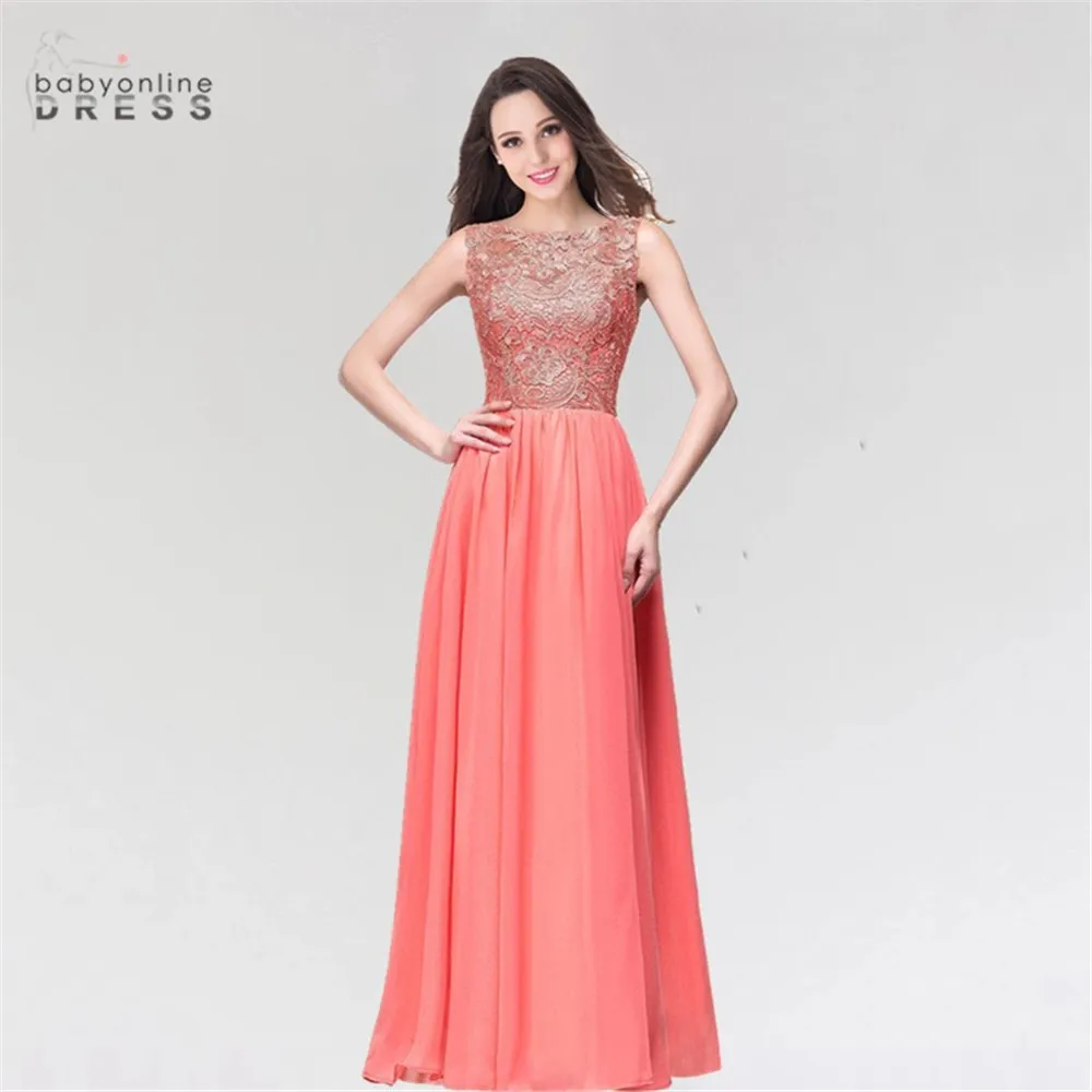 

In Stock Coral Chiffon Lace Long Prom Dresses for Women 2022 Appliques A Line Wedding Evening Party Dress Vestido de Festa Longo