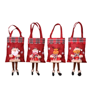 

Christmas Decoration Gift Bag Candy Bag Santa Snowman Figurine Plaid Handheld New Year Candy Bag
