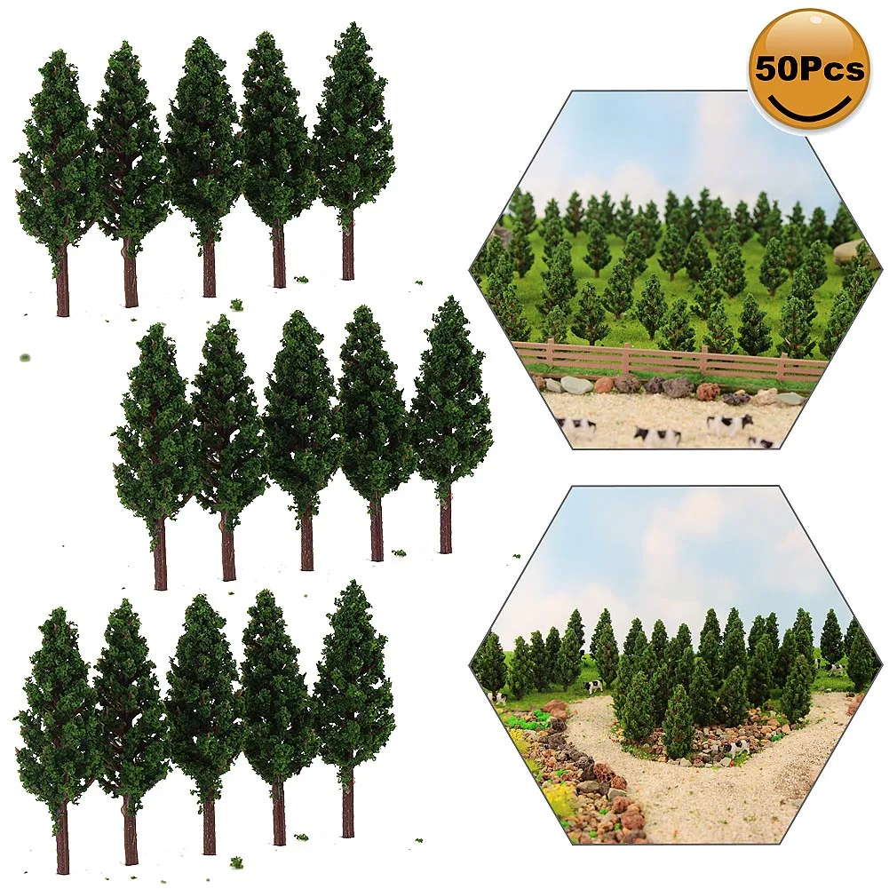 

S4815 50pcs Model Pine Trees Deep Green For N Z Scale Layout 45mm New Model Railway Layout Miniature