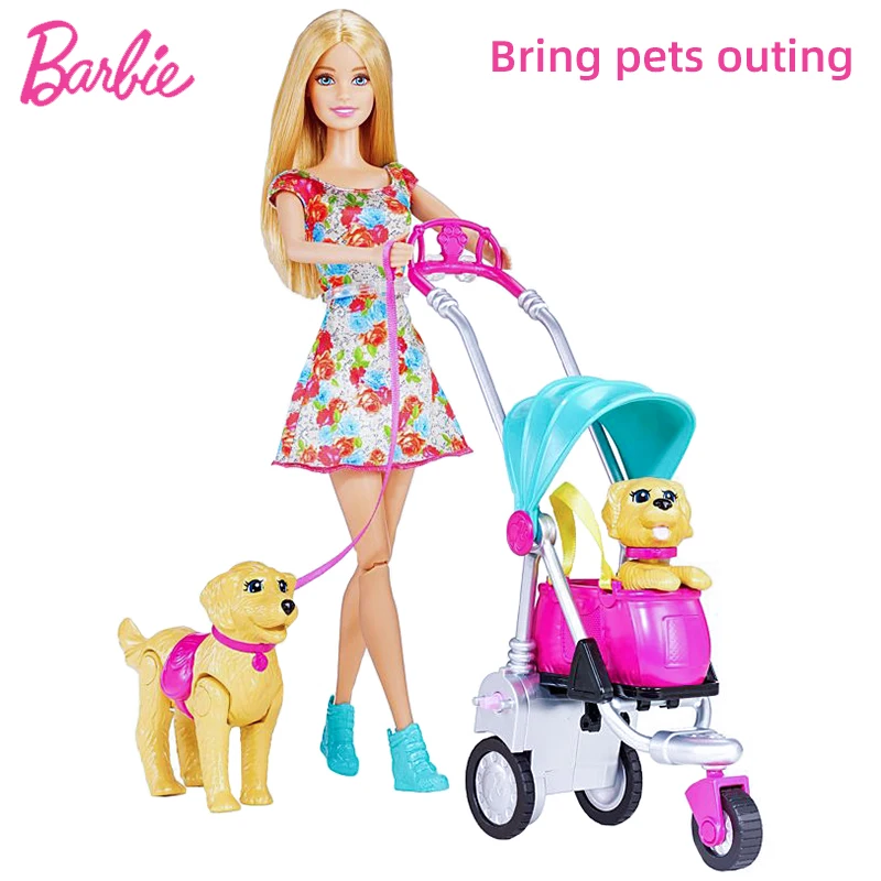Игрушка барби купить. Кукла Барби прогулка со щенками Barbie. Куклы Барби с щеночками. Кукла Барби с собакой на прогулке. Mattel Барби с собакой.