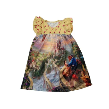 

smocked girls summer dress with cartoon pattern yellow color boutique dresses
