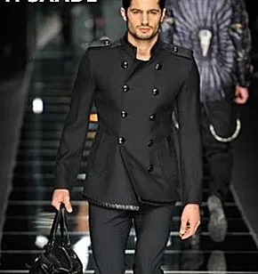 Fashion Stand Collar Double-Breasted Men's Suit Black Classic Groomsmen Wedding Party Business Slim Fit Dress 2 Pieces