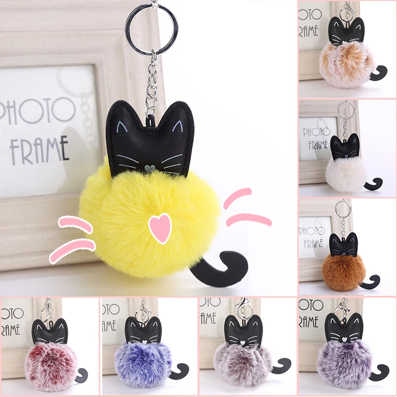 Cute Fur Ball Keychain Cat Soft Pompom Animal Tail Hair Car Key Ring Mom Gift Llaveros Ladies Bag Accessories | Игрушки и хобби
