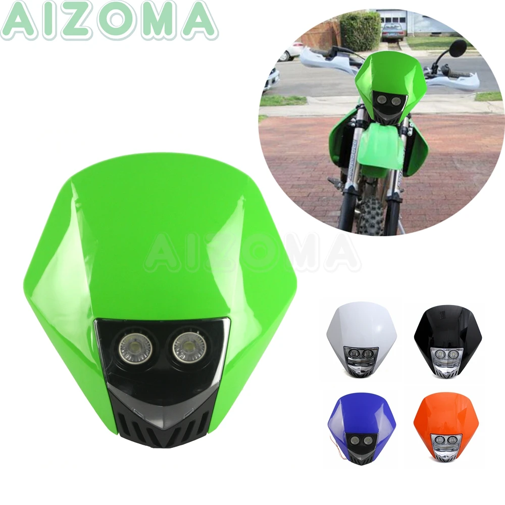 

Green Supermoto Motocross Dirt Bike Headlight 10W MR16LED Headlamp Fairing For Honda Kawasaki KX250F KX450F KLX KLR KSR KXF 250