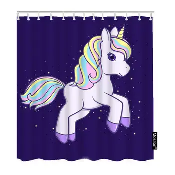 

Shower Curtain UnicornInch Running Cute Sweet Pony Cartoon Animal Colorful Magic FunnyShowerCurtain for Bathroom Decoration
