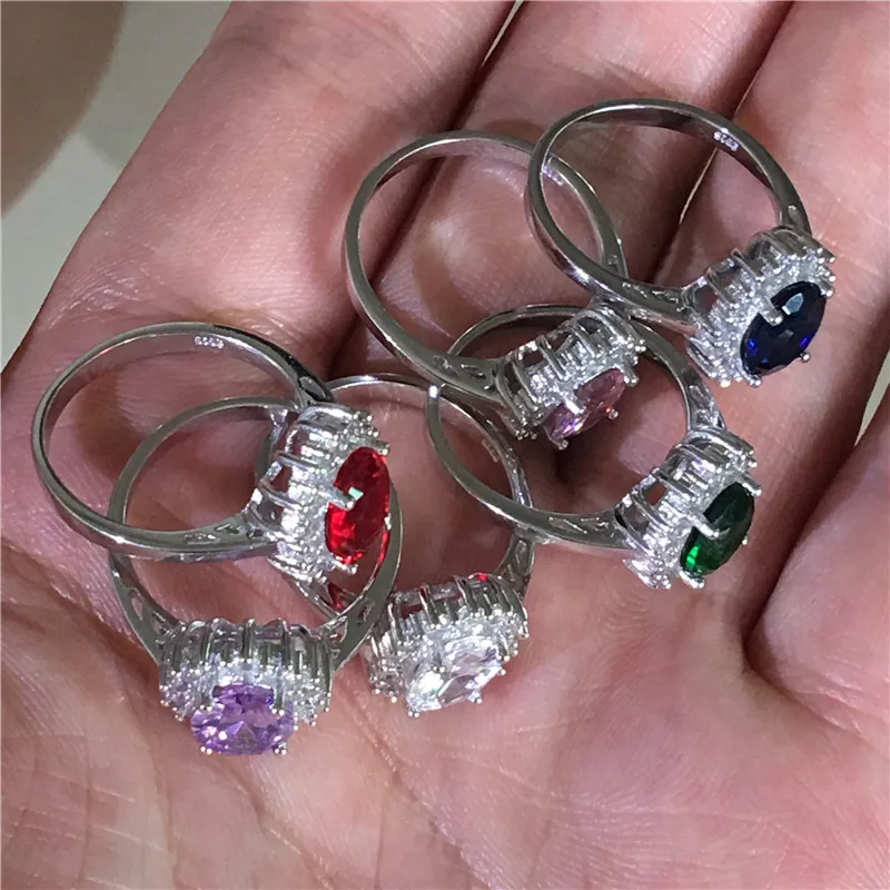 Принцесса кольцо Диана Настоящее серебро 925 проба камни по месяцу рождения Cz камень обручальные Обручальные кольца для женщин ювелирные украшения для свадебной вечеринки