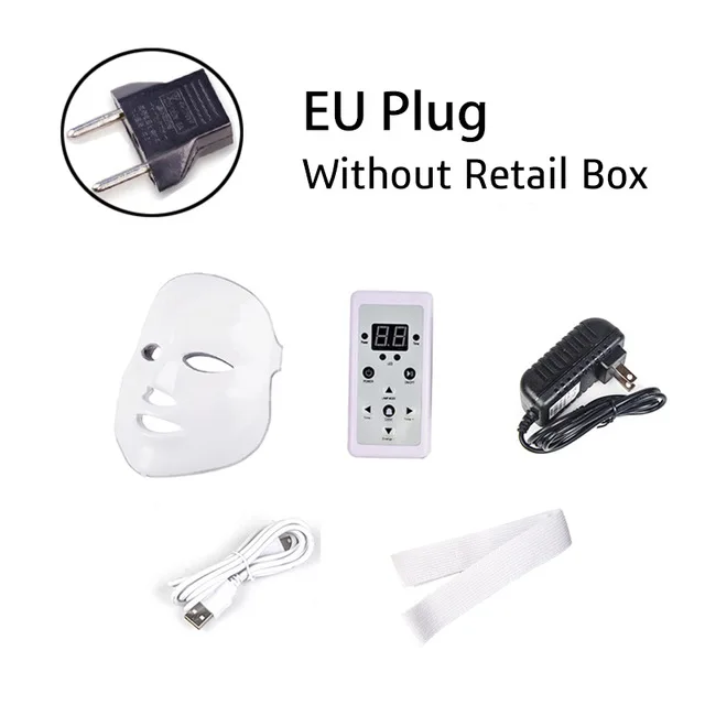 EU Plug no box 7 цветов светильник светодиодный тушь для лица Fototerapia светодиодный цветная маска терапия маска для лица машинный светильник терапия светодиодный - Цвет: EU Plug no box