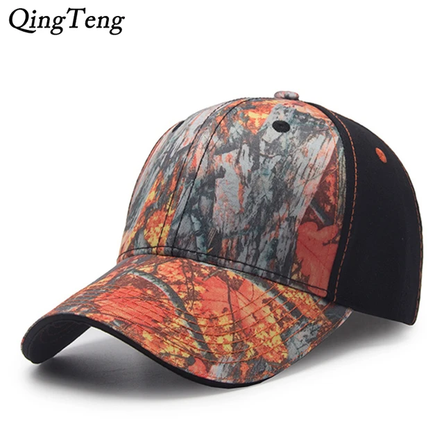 Orange Maple Leaf Camo Cap Men Outdoor Brand Baseball Caps For