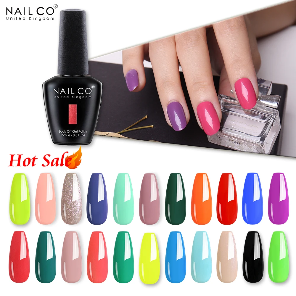 

NAILCO Hot Sale Color 15 ML Nail Gel Polish Soak Off UV LED Semi Permanant Gel Nail Art Varnish Top Base Remover Gellak