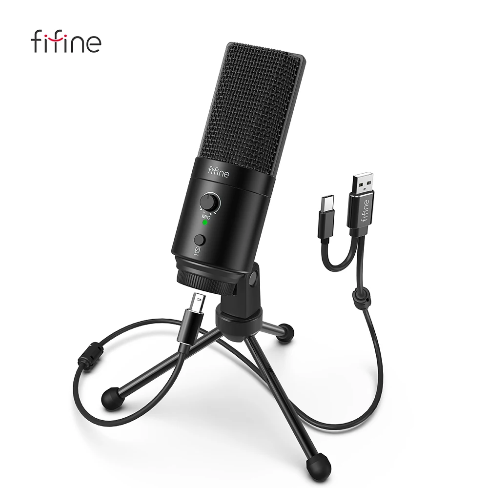 Микрофон FIFINE 192 кГц/24 бит USB и Type-C с кнопкой отключения звука конденсаторный ПК